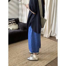 批发2026夏季新款纯色后开叉亚麻薄款自然腰直筒半身裙女