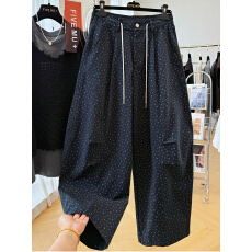 批发韩系独特时尚设计感小碎花高腰<b class='q'>休闲</b>裤女秋工装裤弯刀裤显瘦长裤子