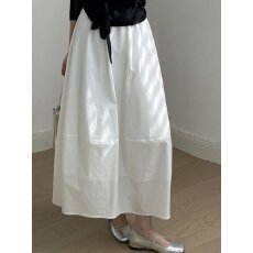 批发白色花苞半身裙女秋季韩系百搭慵懒风松紧<b class='q'>高腰</b>中长款a字<b class='q'>蓬蓬裙</b>