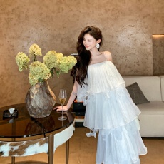 批发朵家蜉蝣重工压褶流光荷叶边连衣<b class='q'>裙</b>飘逸晨袍<b class='q'>小礼服</b>