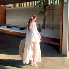 批发“月影琉璃”法式优雅收腰度假挂脖<b class='q'>提花</b>气质挂脖长裙