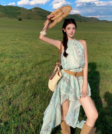 바르셀로나 선물 같은 색상 레깅스 벨트 디자인 센스 여름 휴가 바람 품격 치마 드레스