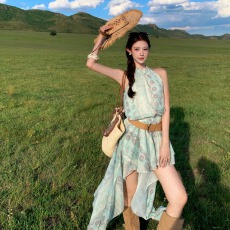 批发巴塞罗那赠同色<b class='q'>打底</b>裤+腰带设计感夏季度假风气质裙摆连衣裙