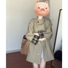 批发英伦风复古高级格纹撞色<b class='q'>风衣</b>外套廓形2025春季新款慵懒宽松大衣女