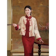 批发恣禾 新中式外套女2025秋季高级感短款绣花上衣+花边领改良<b class='q'>旗袍</b>裙