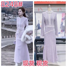 批发暮山紫•紫玉髓狐狸毛皮草羽绒服国风外套+加绒鱼尾<b class='q'>旗袍</b>套装