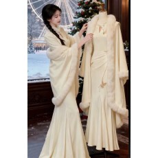 批发Blovelan白羽玲珑 高级感新中式抓绒提花<b class='q'>连衣裙</b>气质国风鱼尾旗袍