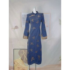 批发新中式国风复古高级感改良旗袍<b class='q'>连衣裙</b>秋冬季民国风牛仔长裙