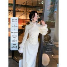 批发【11/10 20:00 限时95折】清晖落玉 银狐毛重工立体刺绣加绒旗袍