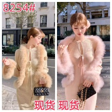 批发千子小姐娇矜贵女贵气感小香风秋冬蕾丝修身<b class='q'>连衣裙</b>+毛毛外套