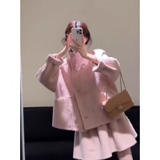 批发韩系超好看气质套装裙女2025深冬呢子大衣冬季毛呢<b class='q'>外套</b>小个子短款