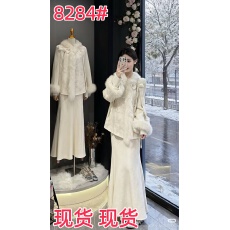 批发杜屁屁桃原创江南初雪冬新中式国风100%羊毛狐狸毛领毛呢外套