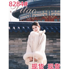 批发杜屁屁桃原创「江南初雪」冬新中式国风100%羊毛狐狸毛领毛呢外套