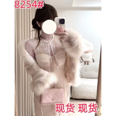 批发富家千金小洋装套装独漂亮绝美粉色蕾丝<b class='q'>连衣裙</b>毛毛外套两件套25冬
