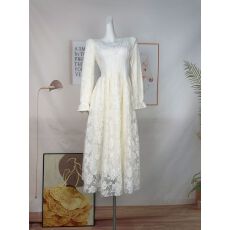 批发Blovelan迷迭花园 法式纯欲v领蕾丝<b class='q'>连衣裙</b>收腰千金风蓬蓬裙加绒