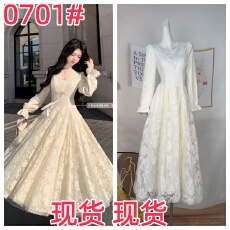 批发Blovelan迷迭花园 法式纯欲v领蕾丝<b class='q'>连衣裙</b>收腰千金风蓬蓬裙加绒