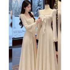 批发SISI JIANG“雪绒蕾丝梦”纯欲<b class='q'>甜美</b>氛围感修身蕾丝花边A字长裙