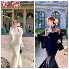 批发千子小姐【伯爵夫人】带胸垫*贵气秋冬加厚<b class='q'>蕾丝</b>鱼尾旗袍+毛毛外套