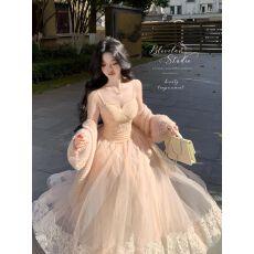 批发Blovelan枫丹白露 仙奢法式重工绣花<b class='q'>网纱</b>大摆蕾丝收腰吊带裙早春