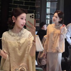 批发【婷婷】《月下杏香》人丝金丝<b class='q'>丝绒</b>上衣/ 缎面半裙