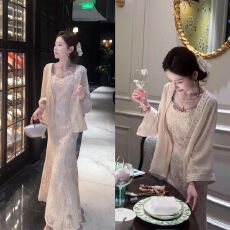 批发【婷婷】《瑶台仙》人丝<b class='q'>丝绒</b> 重工刺绣奶白金吊带外衫