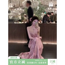 批发Sun雅乔【富贵花】初夏新款烫钻网纱拼接金线绣花晕染无袖连衣裙