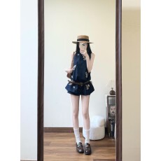 批发假日马德里春季新中式国风刺绣棉质<b class='q'>牛仔</b>无袖上衣背心短裙<b class='q'>套装</b>