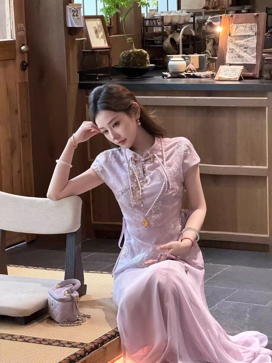 파빌리온 와우 지키 동래 백화가 만발하다 새로운 자수 투피스 세트 치파오