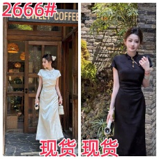 批发亭禾霜月新中式100醋酸提花捏褶改良<b class='q'>旗袍</b>女夏国风短袖连衣裙
