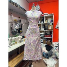 批发盈瓷<b class='q'>真丝</b>｜5/13 20:00上新 紫玫瑰 桑蚕丝人丝混纺油画风收腰旗袍
