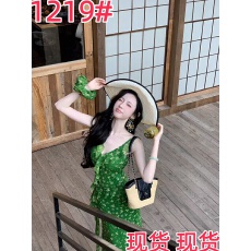 批发Sun雅乔忽逢桃花林不对称荷叶边雪纺印花<b class='q'>连衣裙</b>长裙