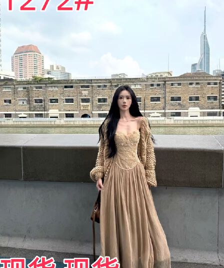 하나 달콤한 복숭아 yikett 토스카 Na ~ 중 가을 슬림해 보이는 허리 수축 슬립 드레스 여자 중간 롱 코트 드레스