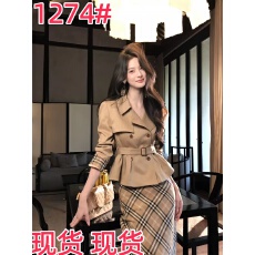 批发从一时刻半岛莱赛尔棉短款<b class='q'>风衣</b>外套复古格子包臀半裙通勤穿搭