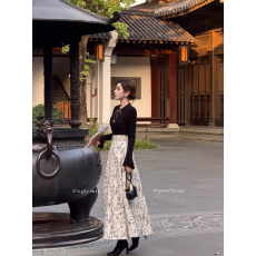亭禾水墨花枝•双生花“棉”立领针织显瘦/大摆半裙