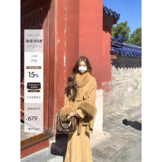 批发Xxiiuu【檀金云裘】狐狸毛系带气质毛呢外套女收腰宽松羊毛大衣