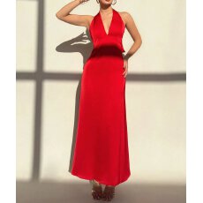 批发纯色露背蝴蝶结长裙修身<b class='q'>连衣裙</b>，女士派对礼服优雅晚宴约会