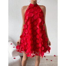 批发女式优雅立体花挂脖A字<b class='q'>连衣裙</b>,时尚宽松,派对聚会的时尚单品