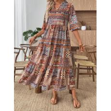 批发女士<b class='q'>户外</b>休闲通勤连衣裙时尚印花v领时尚休闲派对聚会的时尚女装