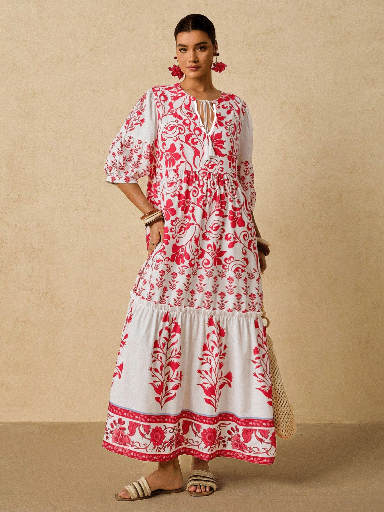 MY16877# 优雅v领宽松休闲连衣裙，波西米亚连衣裙，春夏款女裝貨源服裝批發