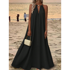 批发海边度假优雅休闲大码女装，假日女士纯色简约日常通勤女装连衣裙