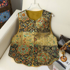 批发人丝香云纱马甲春新款双面提花双穿中年妈妈装中式国风复古坎肩女