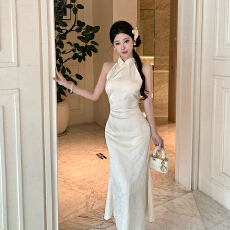 批发实拍~ 中式复古旗袍性感温柔风裙子修身显瘦长款<b class='q'>高端</b>礼服<b class='q'>连衣裙</b>女