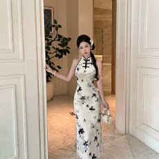 批发新款 女夏2026新中式禅意改良版少女挂脖旗袍裙