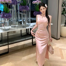 批发实拍中式<b class='q'>复古</b>旗袍性感柔式上班裙子修身显瘦长款高端礼服连衣裙女