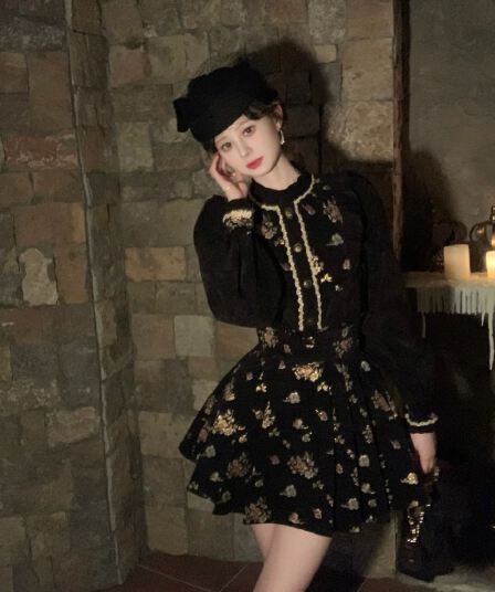 평생 로마의 판금 장미 프랑스식 레트로 디자인 센스 작은 대중 새로운 여성 셔츠 긴팔 셔츠 길다 미니 스커트