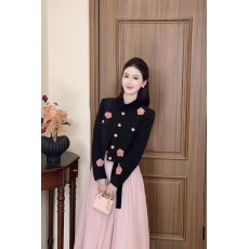 批发LILI李李家桃乐丝法式气质撞色套装2025加棉外套连衣裙两件套