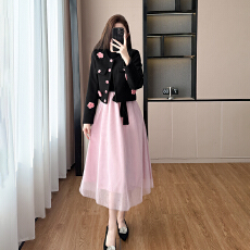 批发实拍李李家桃乐丝法式气质<b class='q'>撞色</b>套装2025加棉外套<b class='q'>连衣裙</b>两件套