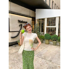 批发韩系甜美减龄弹力针织衫+气质百搭碎花鱼尾半身裙<b class='q'>套装</b>女