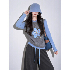批发灰色<b class='q'>花朵</b>刺绣针织马甲女宽松圆领叠穿背心新款2026秋温柔松弛感