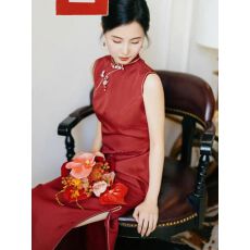 批发新中式改良旗袍高端红色连衣裙新娘订婚敬酒服缎面晨袍小个子礼服